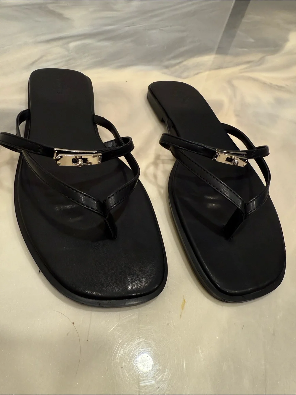 Hermes sandal Women’s Black Strappy Slide Sandals - Sleek Everyday Style